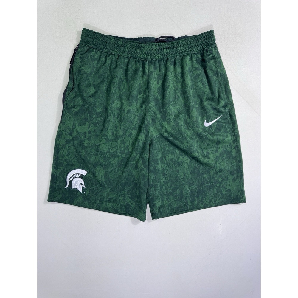 Nike Michigan State Spartans Basketball Shorts Mens 2XL Green Zip Pockets NCAA